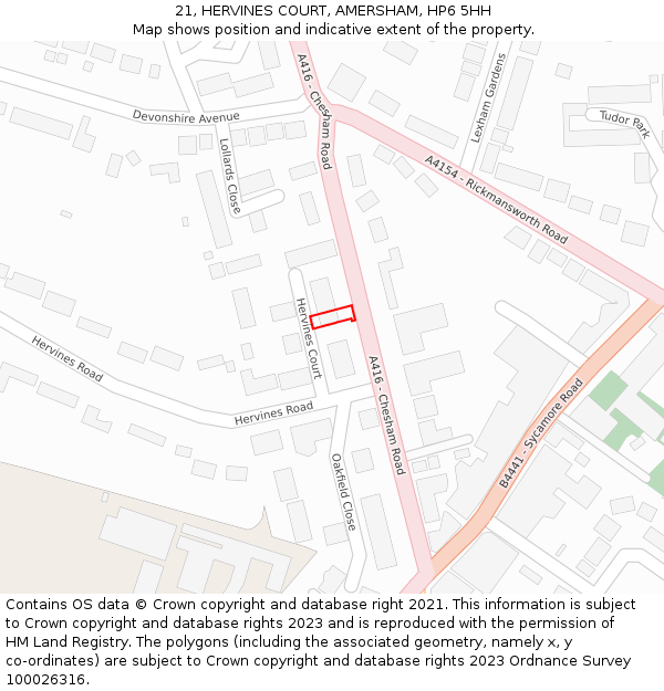 21, HERVINES COURT, AMERSHAM, HP6 5HH: Location map and indicative extent of plot