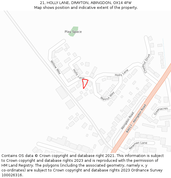 21, HOLLY LANE, DRAYTON, ABINGDON, OX14 4FW: Location map and indicative extent of plot