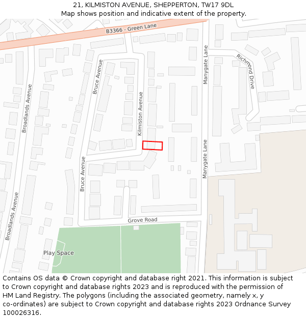 21, KILMISTON AVENUE, SHEPPERTON, TW17 9DL: Location map and indicative extent of plot