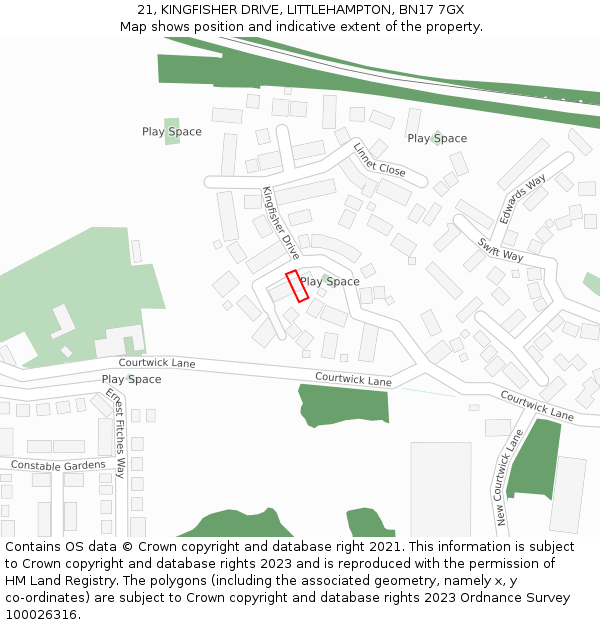 21, KINGFISHER DRIVE, LITTLEHAMPTON, BN17 7GX: Location map and indicative extent of plot