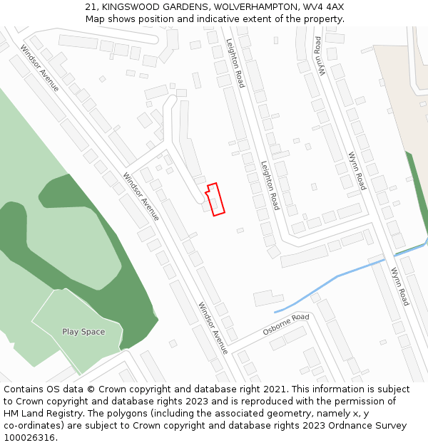 21, KINGSWOOD GARDENS, WOLVERHAMPTON, WV4 4AX: Location map and indicative extent of plot