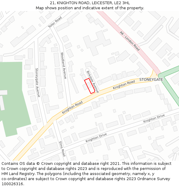 21, KNIGHTON ROAD, LEICESTER, LE2 3HL: Location map and indicative extent of plot