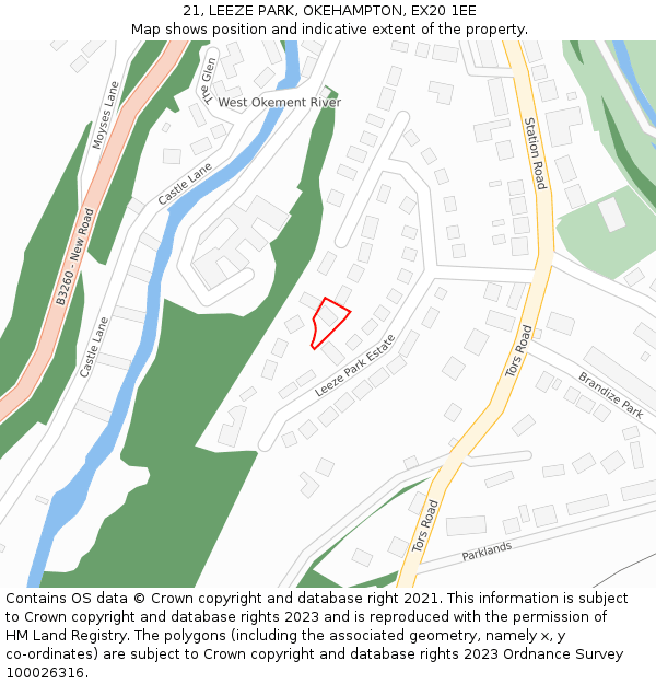 21, LEEZE PARK, OKEHAMPTON, EX20 1EE: Location map and indicative extent of plot