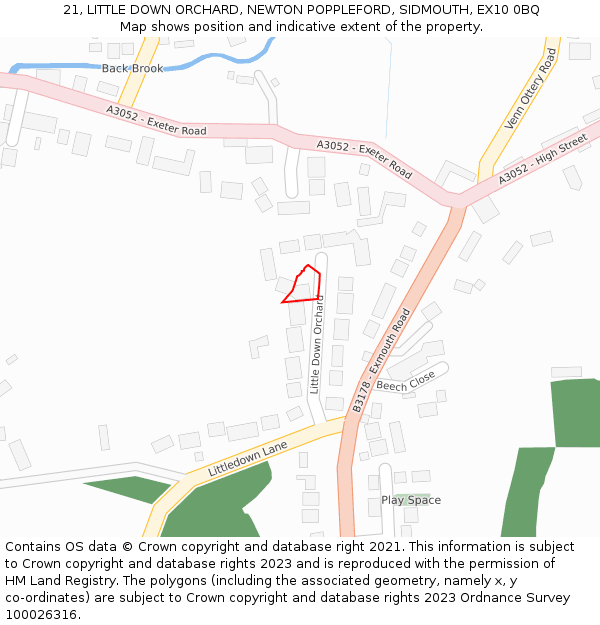 21, LITTLE DOWN ORCHARD, NEWTON POPPLEFORD, SIDMOUTH, EX10 0BQ: Location map and indicative extent of plot