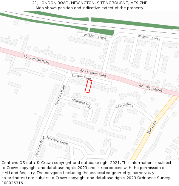 21, LONDON ROAD, NEWINGTON, SITTINGBOURNE, ME9 7NP: Location map and indicative extent of plot