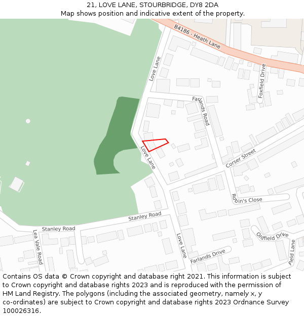 21, LOVE LANE, STOURBRIDGE, DY8 2DA: Location map and indicative extent of plot