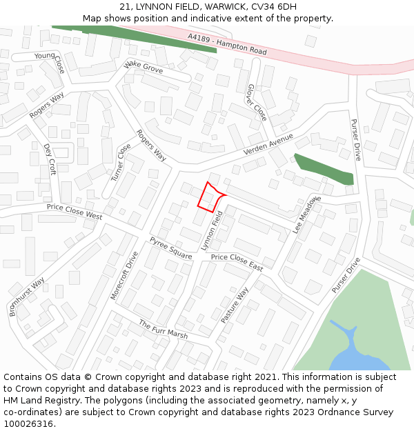 21, LYNNON FIELD, WARWICK, CV34 6DH: Location map and indicative extent of plot