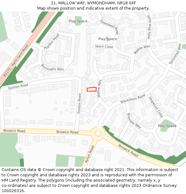 21, MALLOW WAY, WYMONDHAM, NR18 0XF: Location map and indicative extent of plot