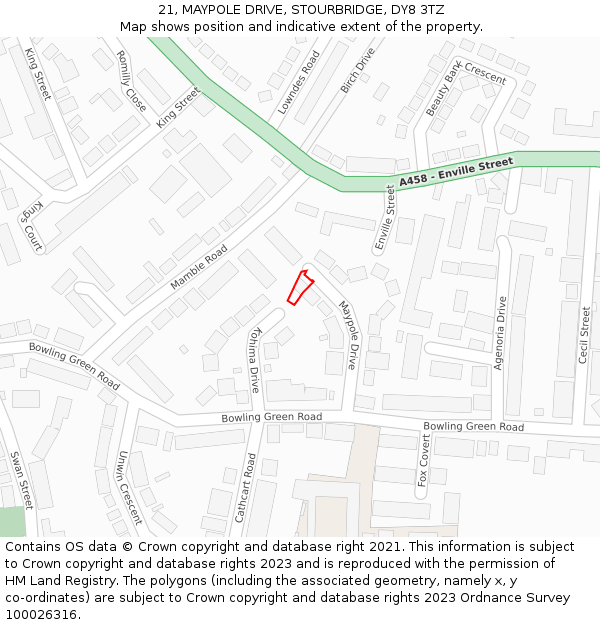 21, MAYPOLE DRIVE, STOURBRIDGE, DY8 3TZ: Location map and indicative extent of plot