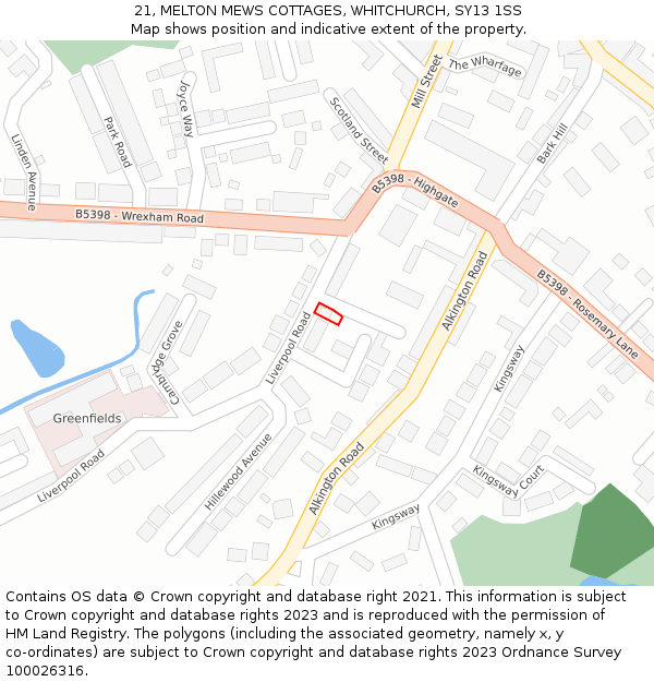 21, MELTON MEWS COTTAGES, WHITCHURCH, SY13 1SS: Location map and indicative extent of plot