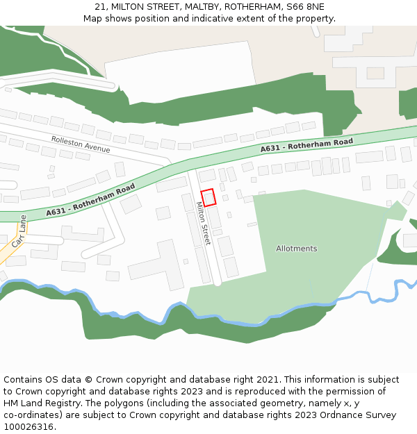 21, MILTON STREET, MALTBY, ROTHERHAM, S66 8NE: Location map and indicative extent of plot