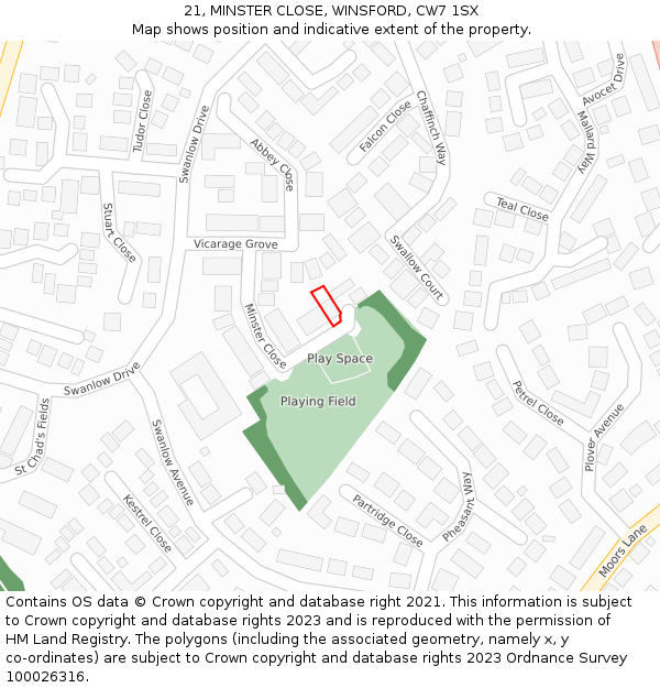 21, MINSTER CLOSE, WINSFORD, CW7 1SX: Location map and indicative extent of plot