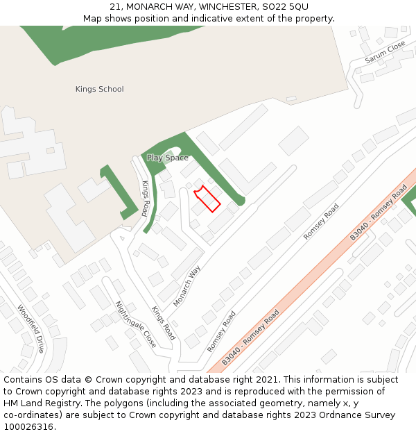 21, MONARCH WAY, WINCHESTER, SO22 5QU: Location map and indicative extent of plot