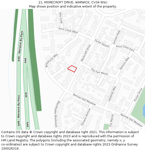 21, MORECROFT DRIVE, WARWICK, CV34 6NU: Location map and indicative extent of plot