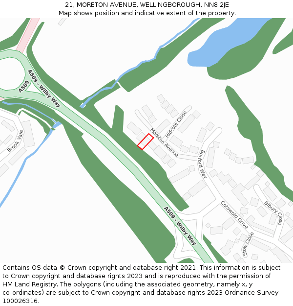 21, MORETON AVENUE, WELLINGBOROUGH, NN8 2JE: Location map and indicative extent of plot