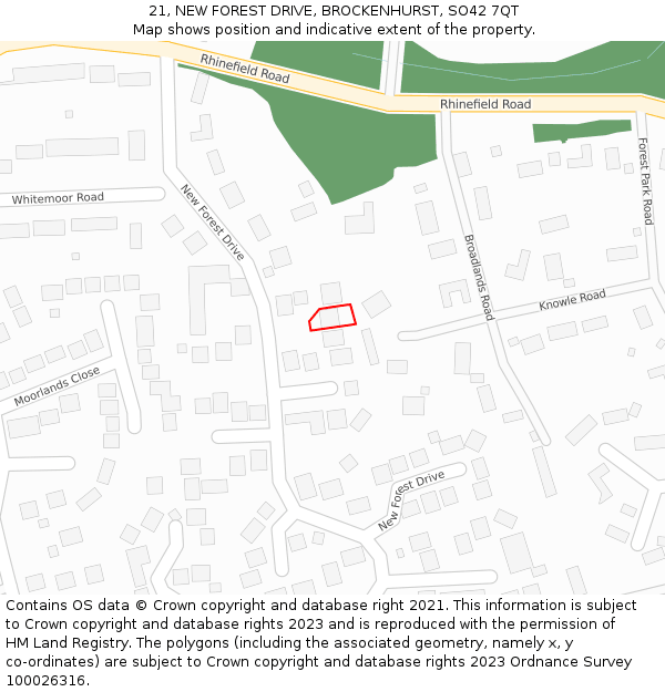 21, NEW FOREST DRIVE, BROCKENHURST, SO42 7QT: Location map and indicative extent of plot