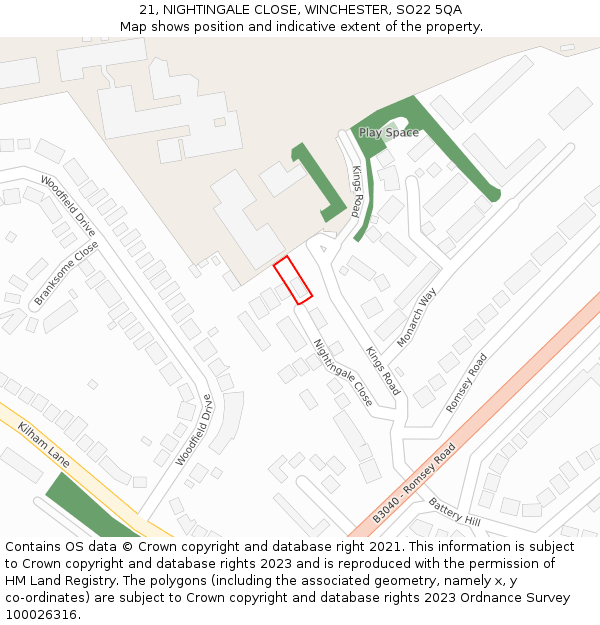 21, NIGHTINGALE CLOSE, WINCHESTER, SO22 5QA: Location map and indicative extent of plot