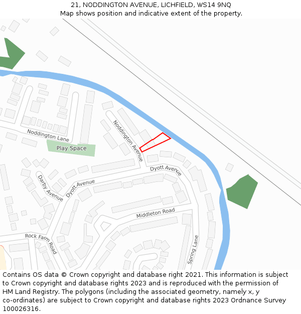 21, NODDINGTON AVENUE, LICHFIELD, WS14 9NQ: Location map and indicative extent of plot