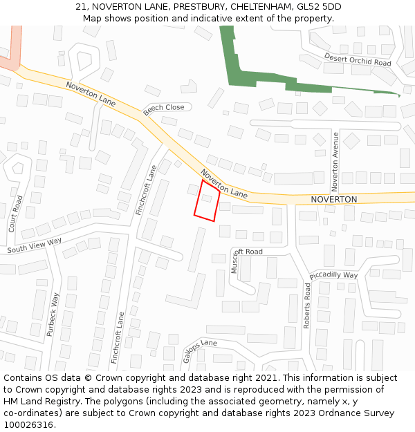 21, NOVERTON LANE, PRESTBURY, CHELTENHAM, GL52 5DD: Location map and indicative extent of plot