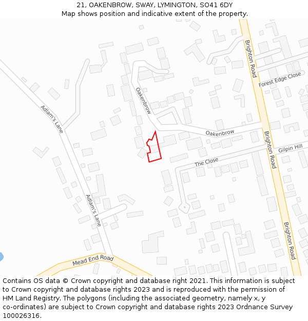 21, OAKENBROW, SWAY, LYMINGTON, SO41 6DY: Location map and indicative extent of plot