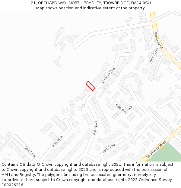 21, ORCHARD WAY, NORTH BRADLEY, TROWBRIDGE, BA14 0SU: Location map and indicative extent of plot