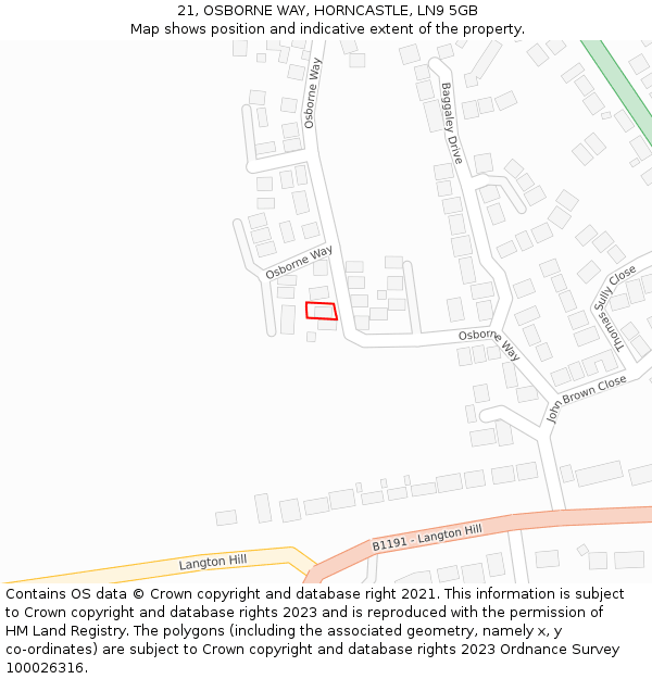 21, OSBORNE WAY, HORNCASTLE, LN9 5GB: Location map and indicative extent of plot
