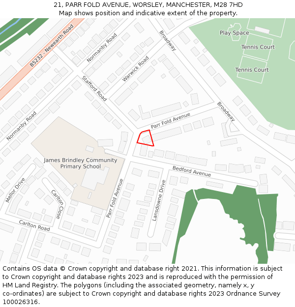 21, PARR FOLD AVENUE, WORSLEY, MANCHESTER, M28 7HD: Location map and indicative extent of plot
