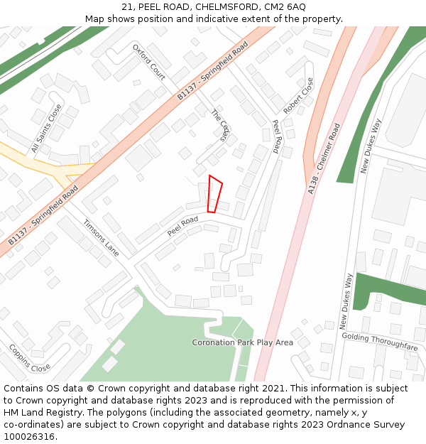 21, PEEL ROAD, CHELMSFORD, CM2 6AQ: Location map and indicative extent of plot