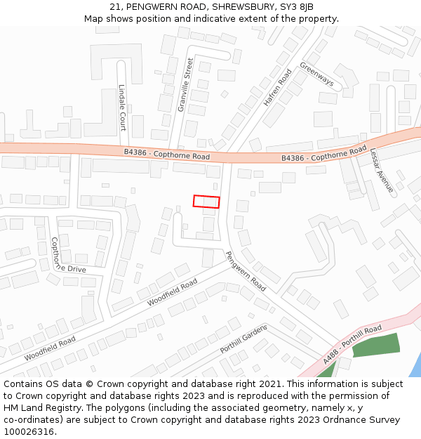 21, PENGWERN ROAD, SHREWSBURY, SY3 8JB: Location map and indicative extent of plot