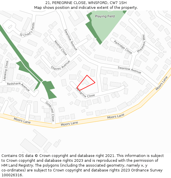 21, PEREGRINE CLOSE, WINSFORD, CW7 1SH: Location map and indicative extent of plot