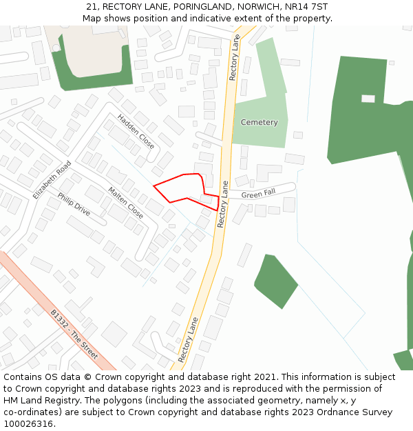 21, RECTORY LANE, PORINGLAND, NORWICH, NR14 7ST: Location map and indicative extent of plot
