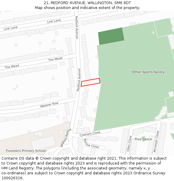 21, REDFORD AVENUE, WALLINGTON, SM6 9DT: Location map and indicative extent of plot