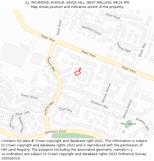 21, RICHMOND AVENUE, KINGS HILL, WEST MALLING, ME19 4FE: Location map and indicative extent of plot