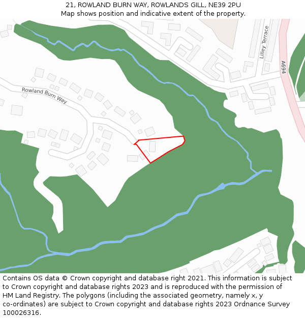 21, ROWLAND BURN WAY, ROWLANDS GILL, NE39 2PU: Location map and indicative extent of plot