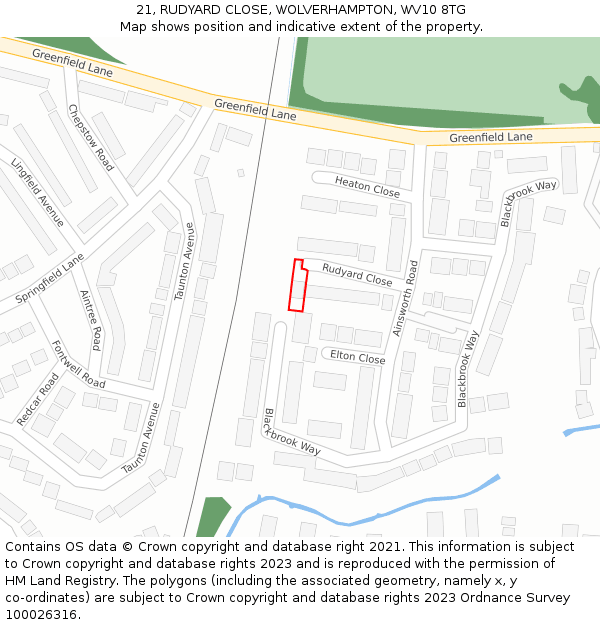 21, RUDYARD CLOSE, WOLVERHAMPTON, WV10 8TG: Location map and indicative extent of plot
