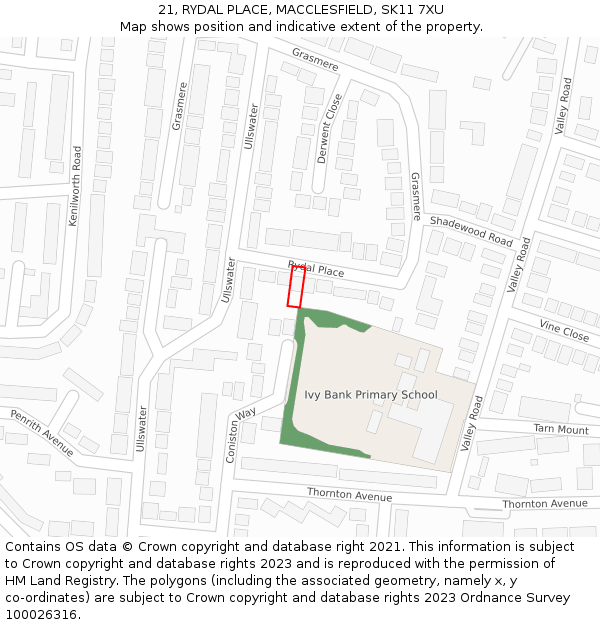 21, RYDAL PLACE, MACCLESFIELD, SK11 7XU: Location map and indicative extent of plot