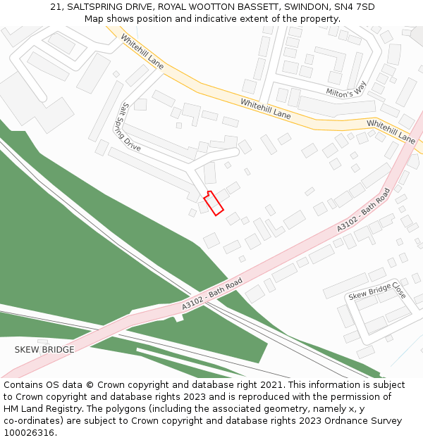 21, SALTSPRING DRIVE, ROYAL WOOTTON BASSETT, SWINDON, SN4 7SD: Location map and indicative extent of plot