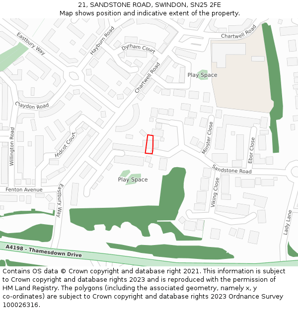 21, SANDSTONE ROAD, SWINDON, SN25 2FE: Location map and indicative extent of plot