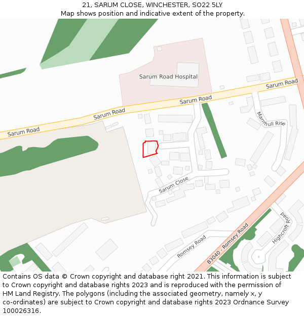 21, SARUM CLOSE, WINCHESTER, SO22 5LY: Location map and indicative extent of plot