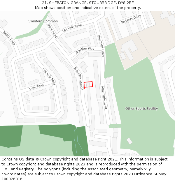 21, SHERATON GRANGE, STOURBRIDGE, DY8 2BE: Location map and indicative extent of plot