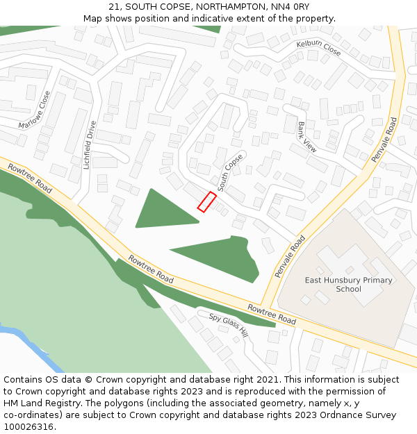 21, SOUTH COPSE, NORTHAMPTON, NN4 0RY: Location map and indicative extent of plot