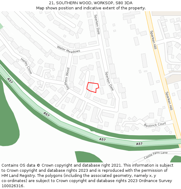 21, SOUTHERN WOOD, WORKSOP, S80 3DA: Location map and indicative extent of plot