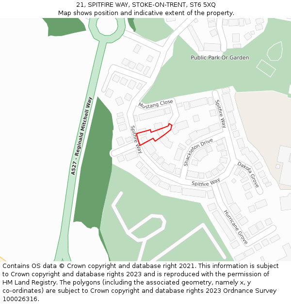 21, SPITFIRE WAY, STOKE-ON-TRENT, ST6 5XQ: Location map and indicative extent of plot
