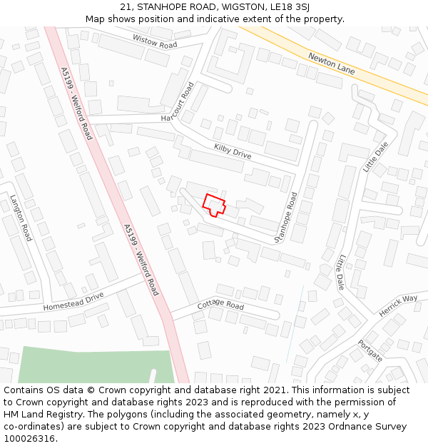 21, STANHOPE ROAD, WIGSTON, LE18 3SJ: Location map and indicative extent of plot