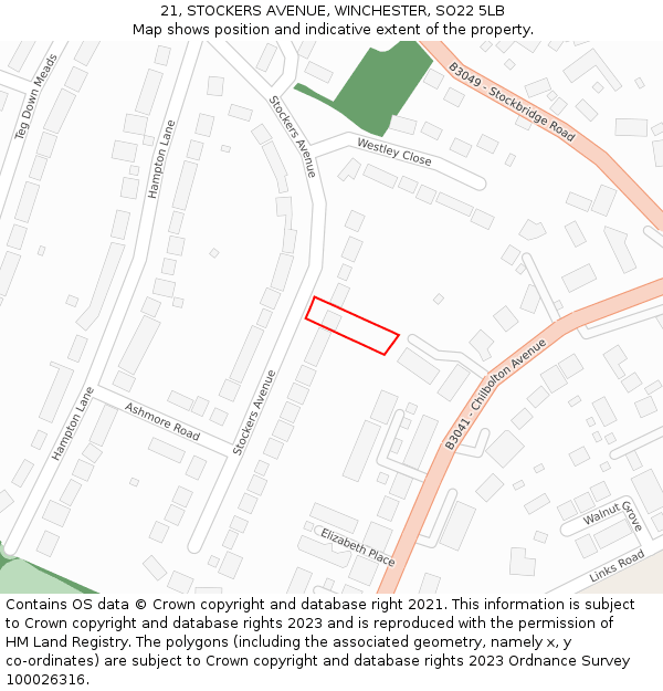 21, STOCKERS AVENUE, WINCHESTER, SO22 5LB: Location map and indicative extent of plot