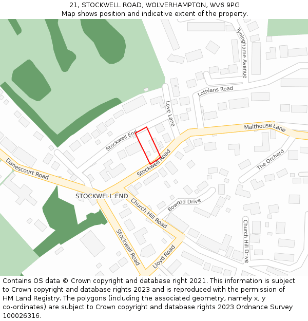 21, STOCKWELL ROAD, WOLVERHAMPTON, WV6 9PG: Location map and indicative extent of plot