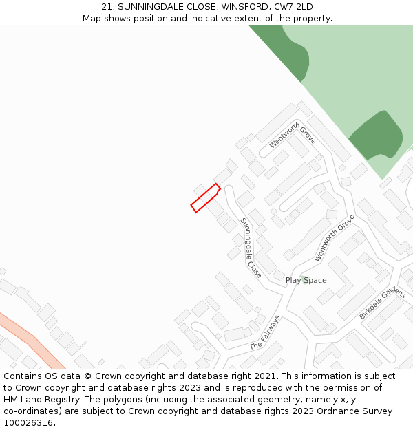 21, SUNNINGDALE CLOSE, WINSFORD, CW7 2LD: Location map and indicative extent of plot