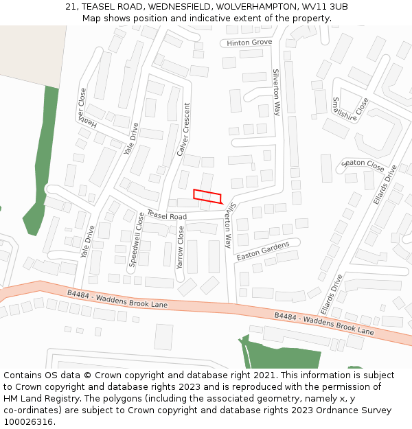 21, TEASEL ROAD, WEDNESFIELD, WOLVERHAMPTON, WV11 3UB: Location map and indicative extent of plot