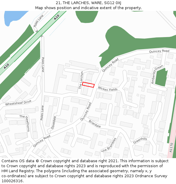 21, THE LARCHES, WARE, SG12 0XJ: Location map and indicative extent of plot