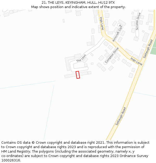 21, THE LEYS, KEYINGHAM, HULL, HU12 9TX: Location map and indicative extent of plot